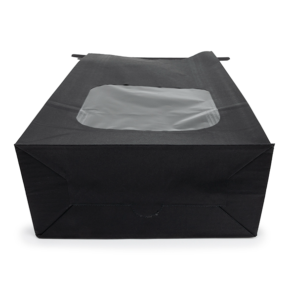 Sacs Kraft Noirs avec Fenêtre et Fermeture Tin-Tie 15,2x7x26,7cm - 100 pcs
