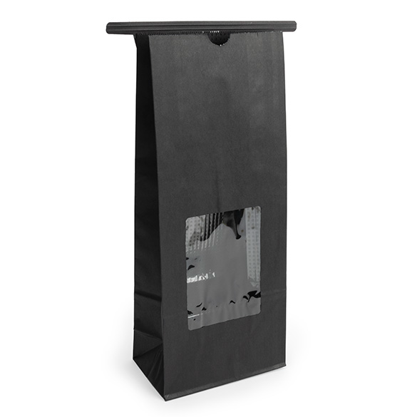 Sacs Kraft Noirs avec Fenêtre et Fermeture Tin-Tie 10,8x6,4x26,7cm - 100 pcs