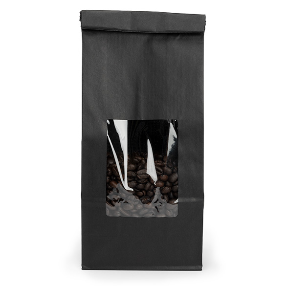 Sacs Kraft Noirs avec Fenêtre et Fermeture Tin-Tie 10,8x6,4x26,7cm - 100 pcs