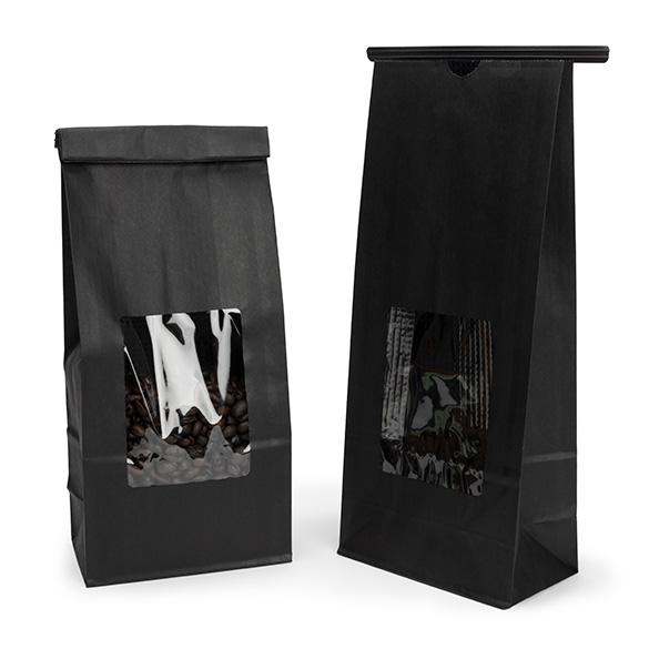 Sacs Kraft Noirs avec Fenêtre et Fermeture Tin-Tie 10,8x6,4x26,7cm - 100 pcs