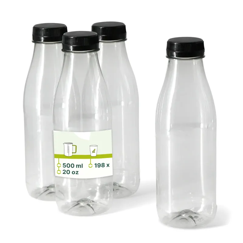 Bouteille PET recyclé 500 ml Couvercle Transparent/Noir - 198 pièces