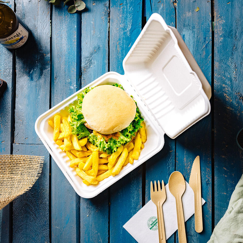 Contenant avec couvercle Canne à sucre 22x18,5x7 cm - 200 pièces