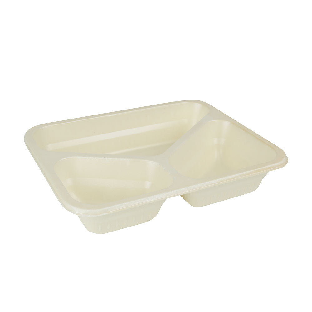 Meal trays Cellulose 950 ml, 25x17.7x4.5 cm 3 compartments, natural, bio