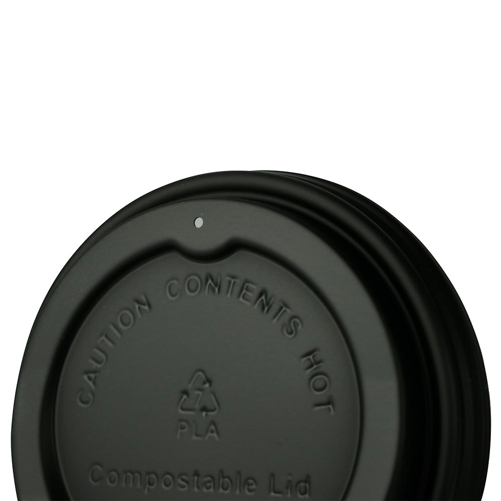 Couvercle CPLA Ø 90 mm Noir Trou pour boire - 1000 pièces