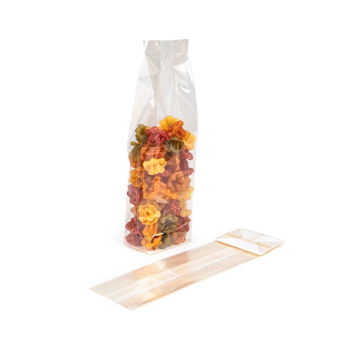 Sachet à soufflet à fond plat compostable à domicile 70x51x254 mm avec insert en papier - 100 pièces