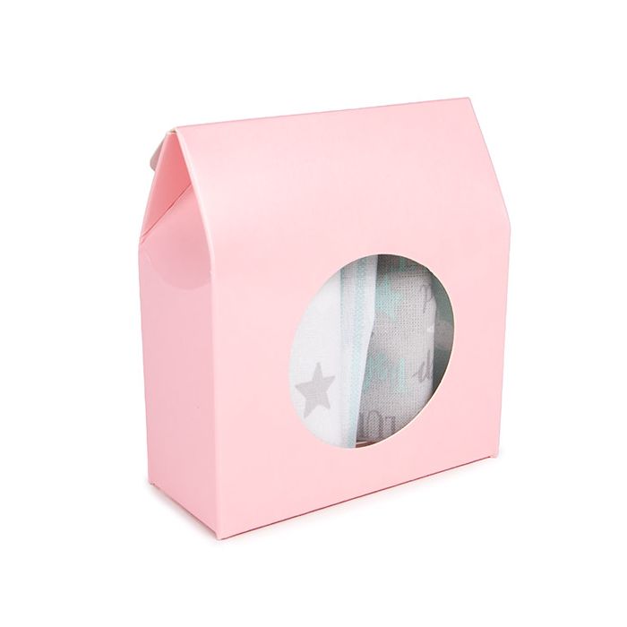 Boite Kraft Rose Avec fenêtre ronde 89x38x102 mm - 25 pièces