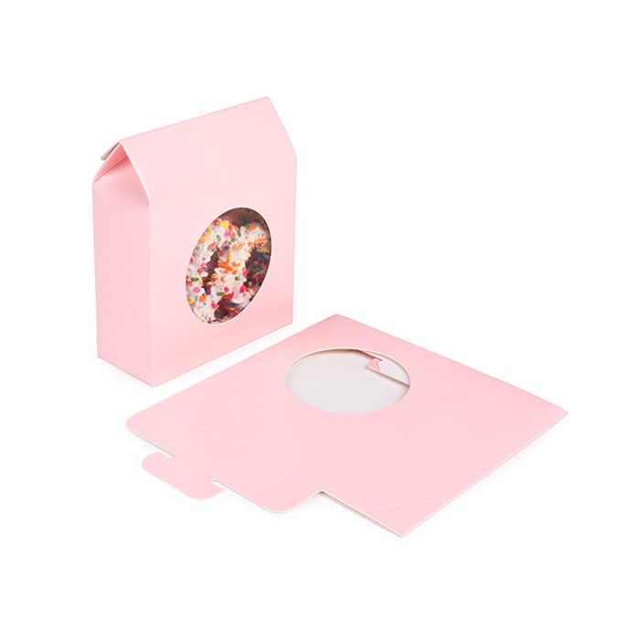 Boite Kraft Rose Avec fenêtre ronde 105x44x133 mm - 25 pièces