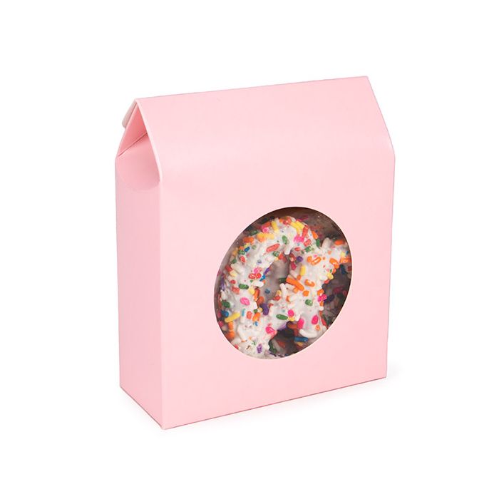 Boite Kraft Rose Avec fenêtre ronde 105x44x133 mm - 25 pièces
