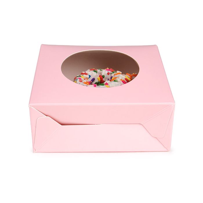 Boite Kraft Rose Avec fenêtre ronde 105x44x133 mm - 25 pièces