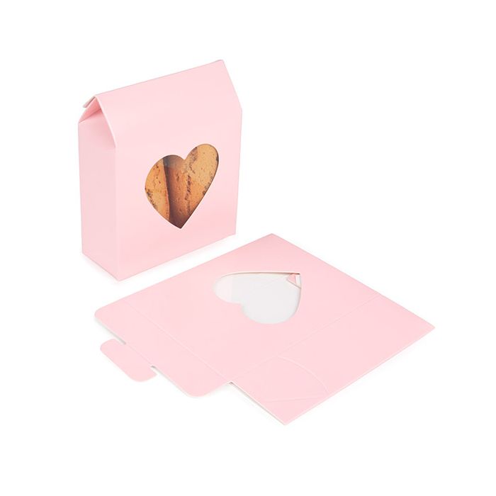 Boite Kraft Rose Avec fenêtre en forme de cœur 105x44x133 mm - 25 pièces