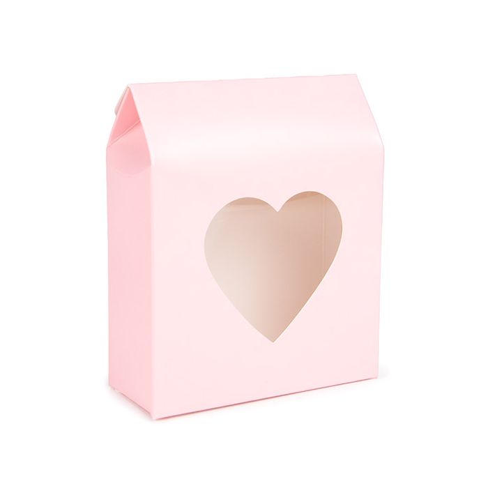 Boite Kraft Rose Avec fenêtre en forme de cœur 105x44x133 mm - 25 pièces