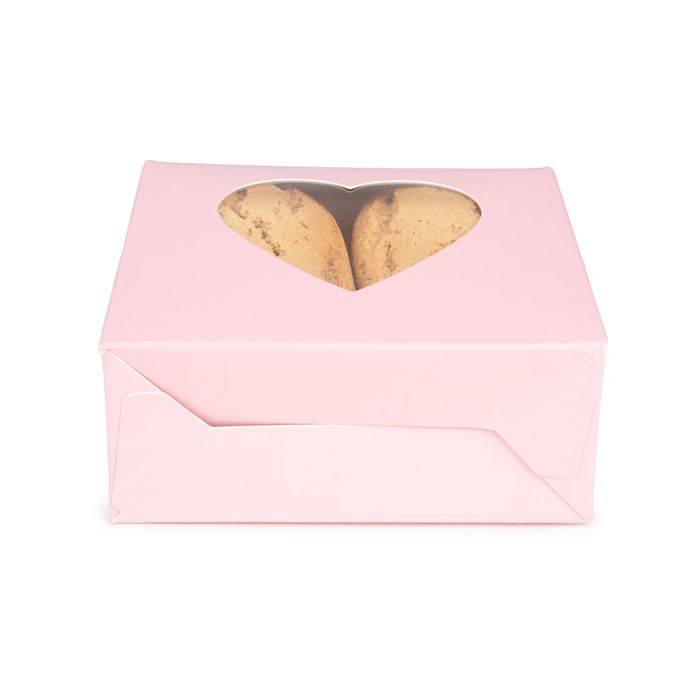 Boite Kraft Rose Avec fenêtre en forme de cœur 105x44x133 mm - 25 pièces