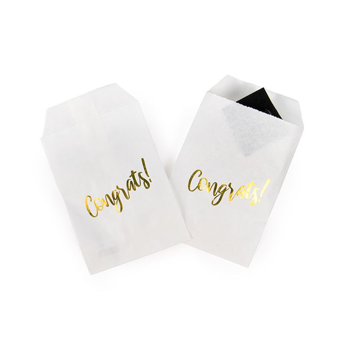 Paper Bags White with Gold Congrats 7,6x12,7 cm - 100 pieces