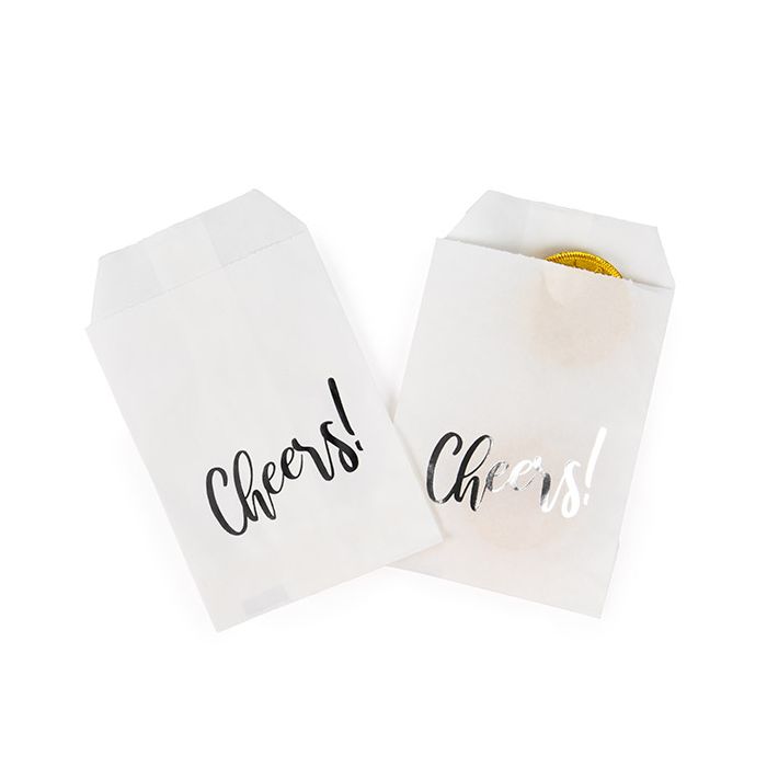 Paper Bags White with Silver Cheers 7,6x12,7 cm - 100 pieces