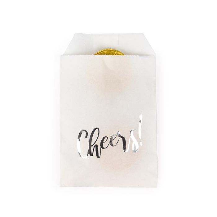 Paper Bags White with Silver Cheers 7,6x12,7 cm - 100 pieces