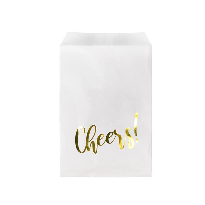 Paper Bags White with Gold Cheers 12,7x20,3 cm - 100 pieces