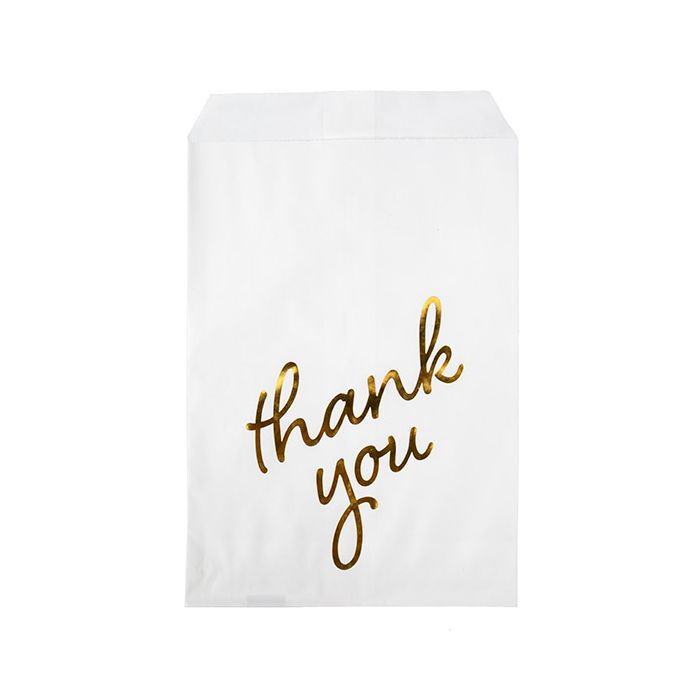 Paper Bags White with Gold Thank You 127x203 mm