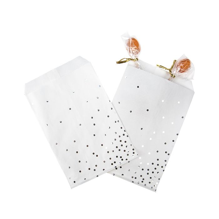 Paper Bags White with Silver Dots 12,7x20,3 cm - 100 pieces