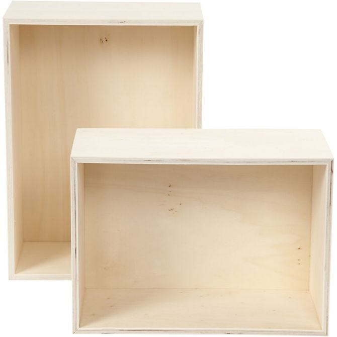 Storage Boxes, rectangle, H: 27+31 cm, W: 19.5+22.5 cm, plywood, depth 12.5 cm