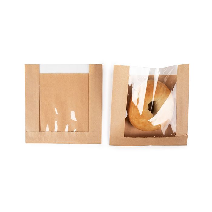 Sachet kraft à soufflets lateraux15,9x2,9x16,5 cm avec fenêtre transparente - 100 pieces