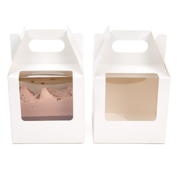 Boîte à poignée en papier blanc 102x102x102 mm avec fenêtre - 25 pièces