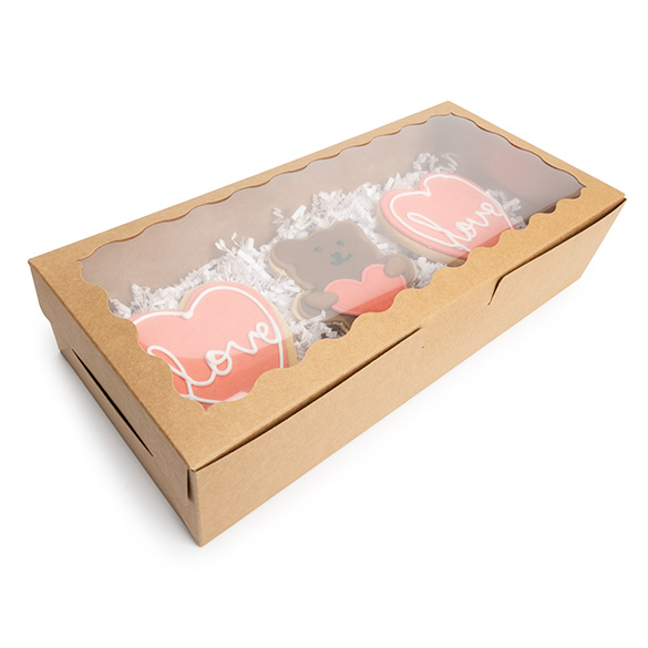 Boîtes en Papier Kraft à Fenêtre Festonnée 30x6,5x14cm - 25 pcs