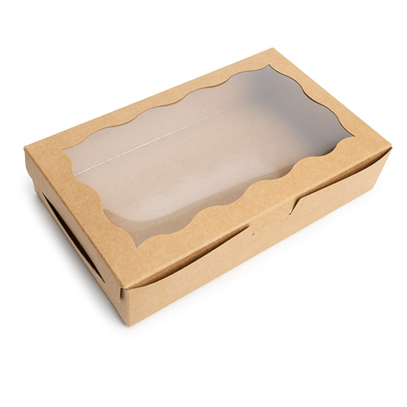 Boîtes en Papier Kraft à Fenêtre Festonnée 17,8x3,8x11cm - 25 pcs