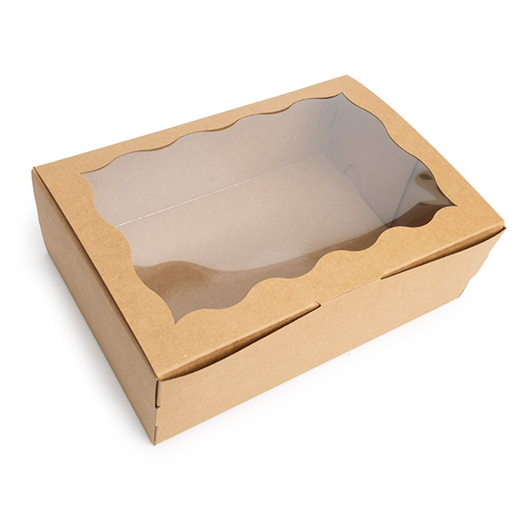 Boîtes en Papier Kraft à Fenêtre Festonnée 22,1x7x15,1cm - 25 pcs