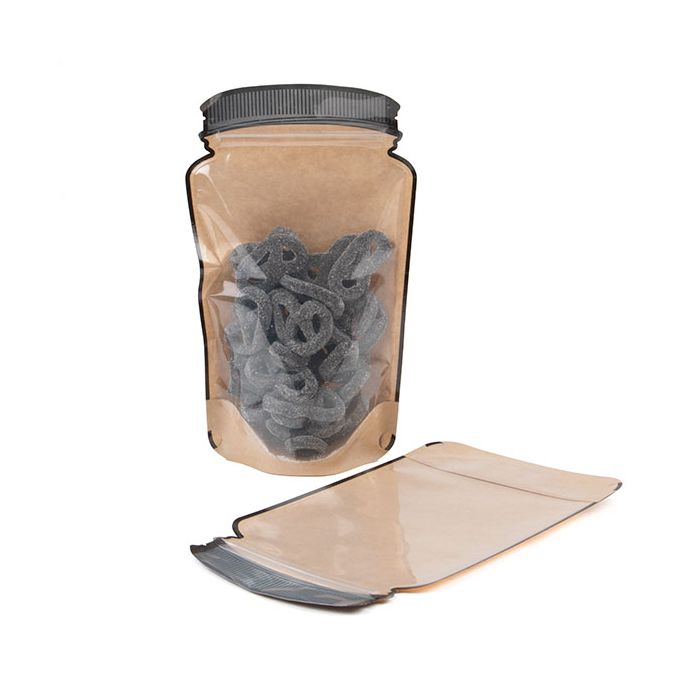 Pochette à fermeture éclair Mason Jar Kraft avec face transparente 152x79x254 mm - 100 pièces