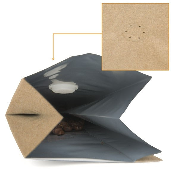 Sachet à café en papier kraft avec valve d'aération 8.5x6.5x33 cm - 50 pièces