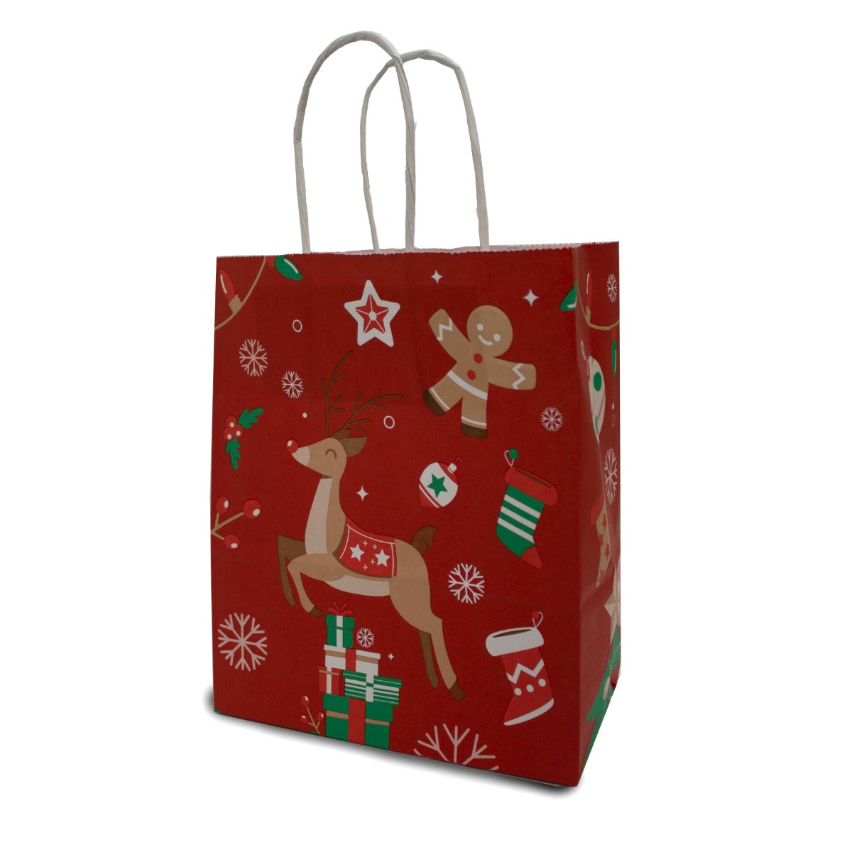 Paper Carrier Bags Xmas 18+8x22cm Kraft 90 grams