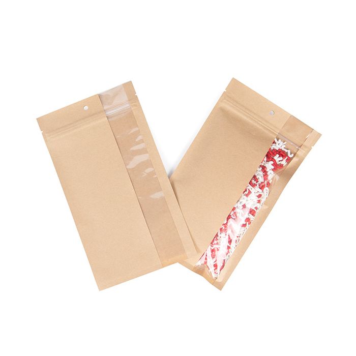 Sachet ZIP en kraft avec fenêtre verticale 12.7x20.8 cm - 100 pieces