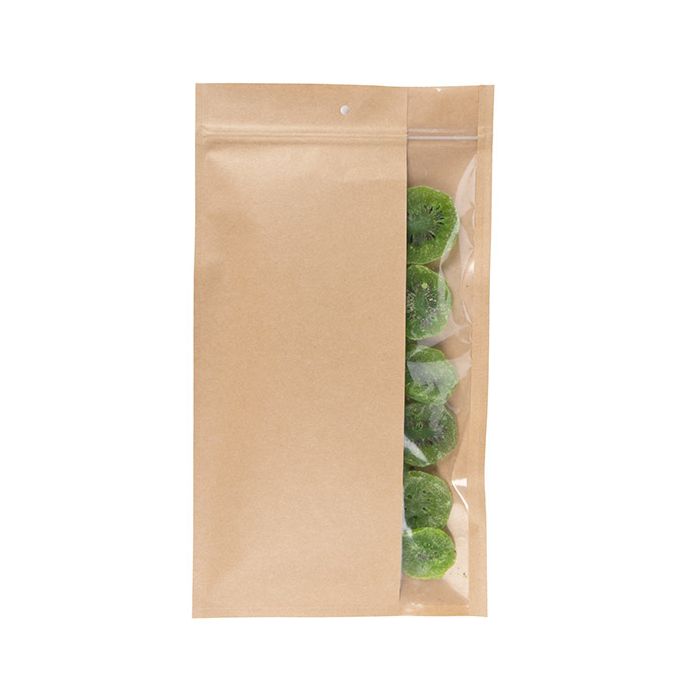 Sachet ZIP en kraft avec une fenêtre verticale 17.8x30.5 cm - 100 pièces