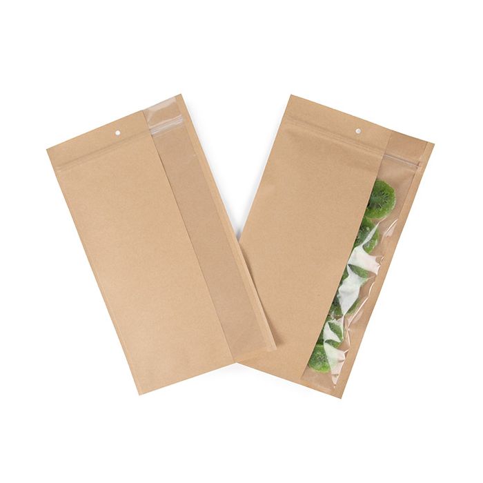 Sachet ZIP en kraft avec une fenêtre verticale 17.8x30.5 cm - 100 pièces