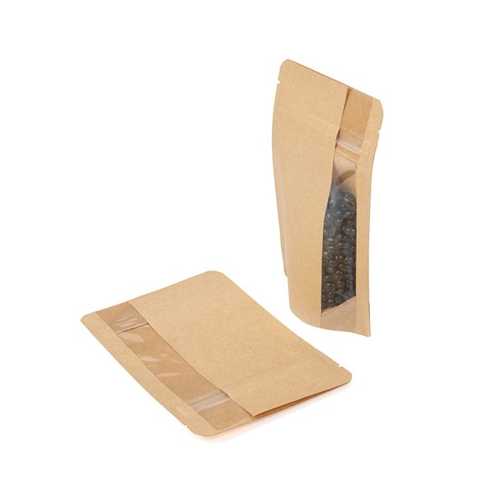 Doypack en kraft avec fenêtre verticale 10.2x6x15.2 cm - 100 pièces