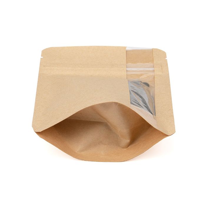 Doypack en kraft avec fenêtre verticale 10.2x6x15.2 cm - 100 pièces