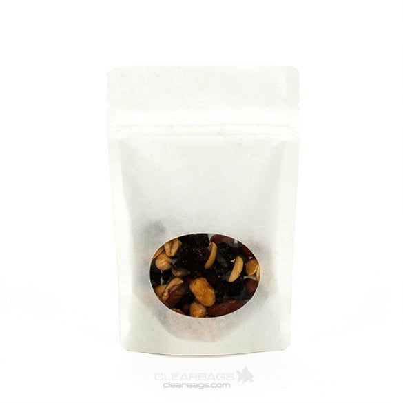 Stand Up Pouches Kraft White with oval Window 10x6x15cm | 57 grams