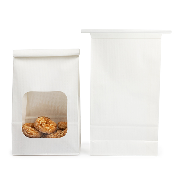 Sacs Kraft Blancs avec Fenêtre et Fermeture Tin-Tie 15,2x7x26,7cm - 100 pcs