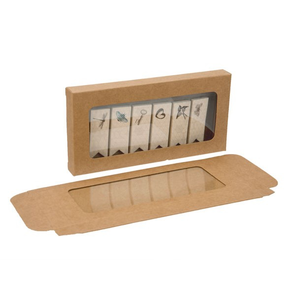 Boite en papier kraft à fenêtre avec feuille PET insérée 70 x 14 x 138 mm - 25 Pièces