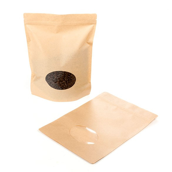 Doypack en papier Kraft avec fenêtre ovale, 21x9x29cm - 100pcs