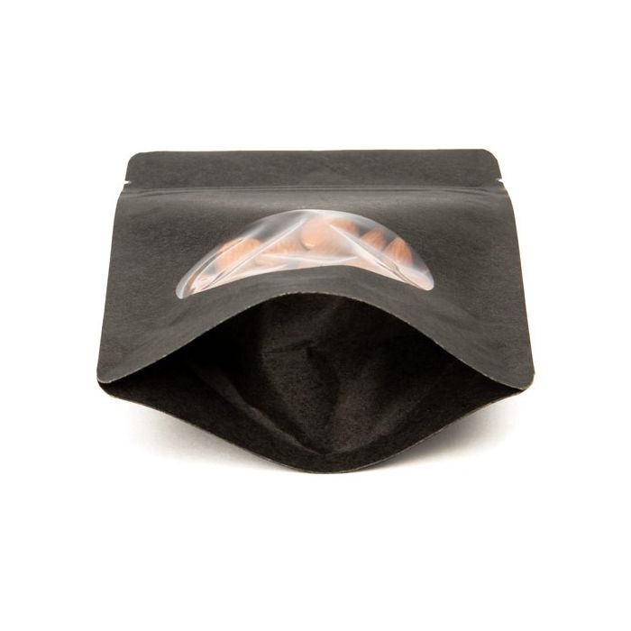 Doypack en papier kraft noir 102x60x152 mm avec fenêtre ovale transparente - 100 pièces