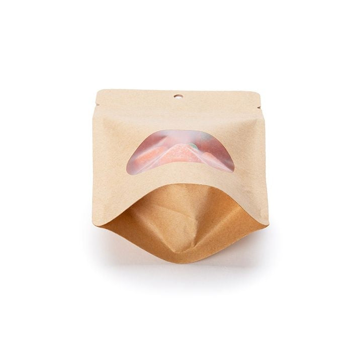 Doypack en papier Kraft avec fenêtre ovale, 10x6x15cm