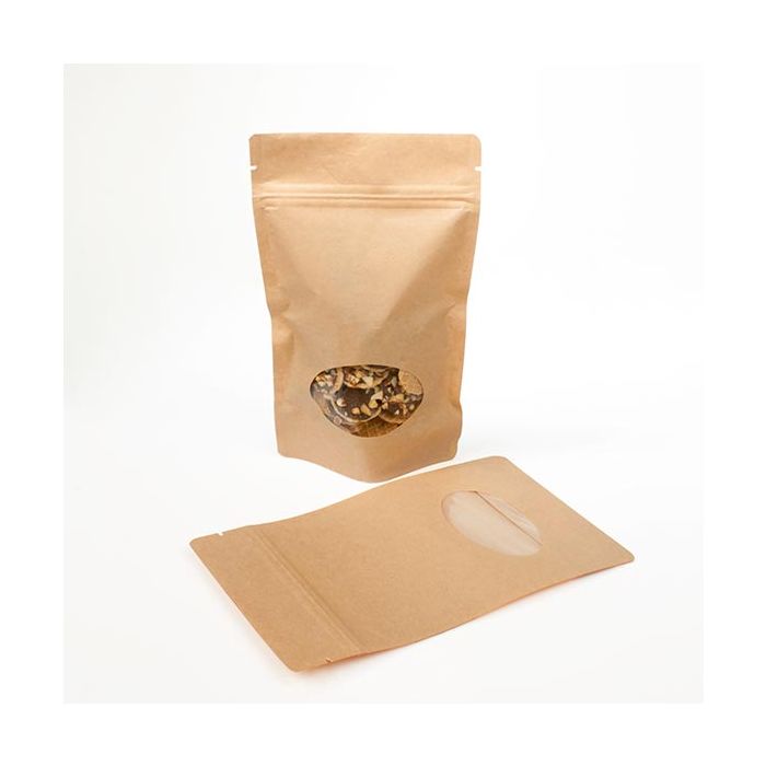 Doypack en papier Kraft avec fenêtre ovale, 13x7x20.5cm - 100 pcs