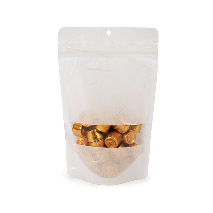 Eco Friendly Stand Up Pouches Rice Paper White With Oval Rectangle 130x79x206mm