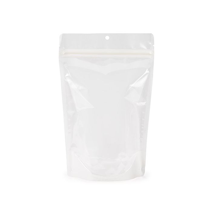 Doypack éco-responsable à maintien vertical en papier de riz transparent/blanc avec trou de suspension 14,9x8,9x23,2 cm - 100 pièces