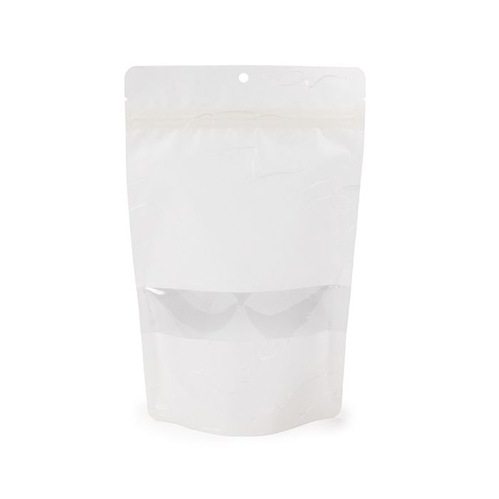 Doypack écologique, en papier de riz blanc avec fenêtre rectangulaire et trou de suspension 14,9x8,9x23,2 cm - 100 pièces