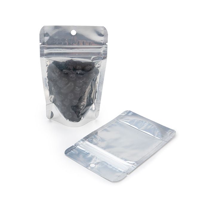 Doypack à fermeture Zip dos blanc 80x50x130 mm avec trou de suspension - 100 pièces