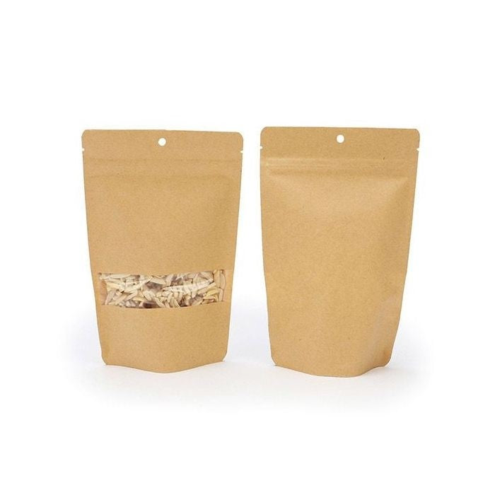 Doypack kraft 102x60x152 mm (57 g) trou suspension rond - 100 pièces