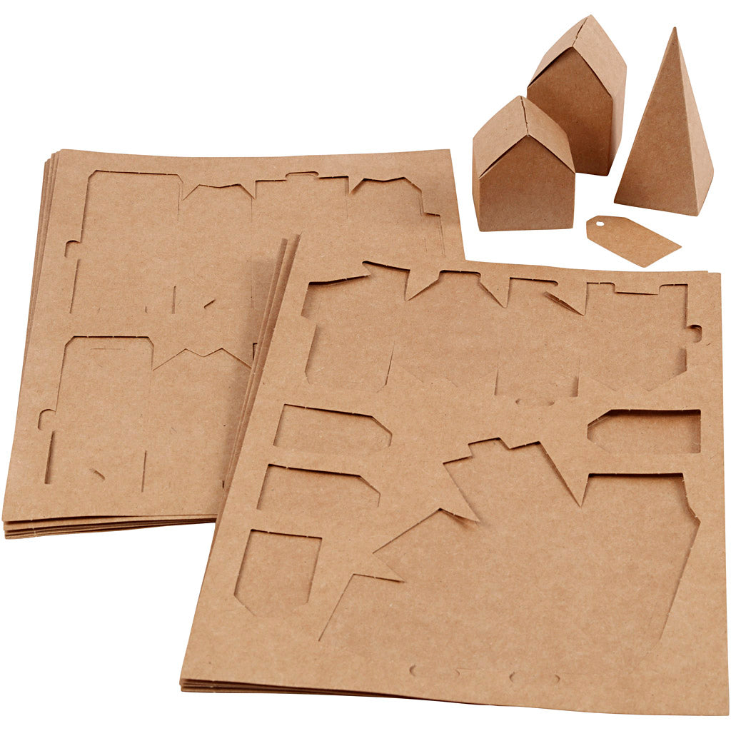 Maison et Arbre en cartons, H: 5,7-10 cm cm, 1 set