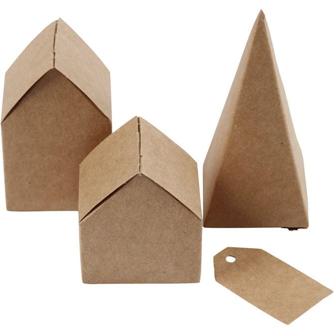 Maison et Arbre en cartons, H: 5,7-10 cm cm, 1 set